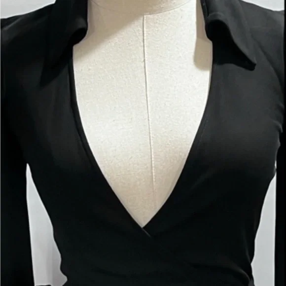 Diane Von Furstenburg New Jeanne Two Black Crepe Wrap Tie Plunge Dress Sz Xs-Sm - Picture 6 of 15
